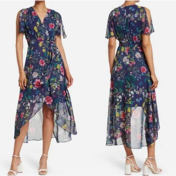 Eliza J Dresses & Skirts - Eliza J Navy Floral High-Low Wrap Dress